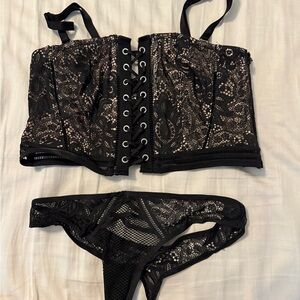 Victoria's Secret Black Lace Bustier Set
